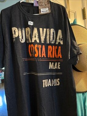 Pura Vida Costa Rica Graphic Tee - Black with Orange Accents